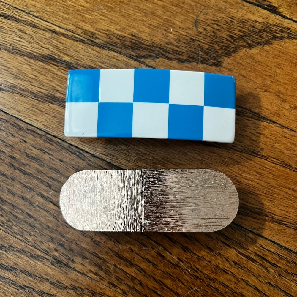 Chunks Blue & White Checkered barrette & unbranded rose gold brushed Barrette